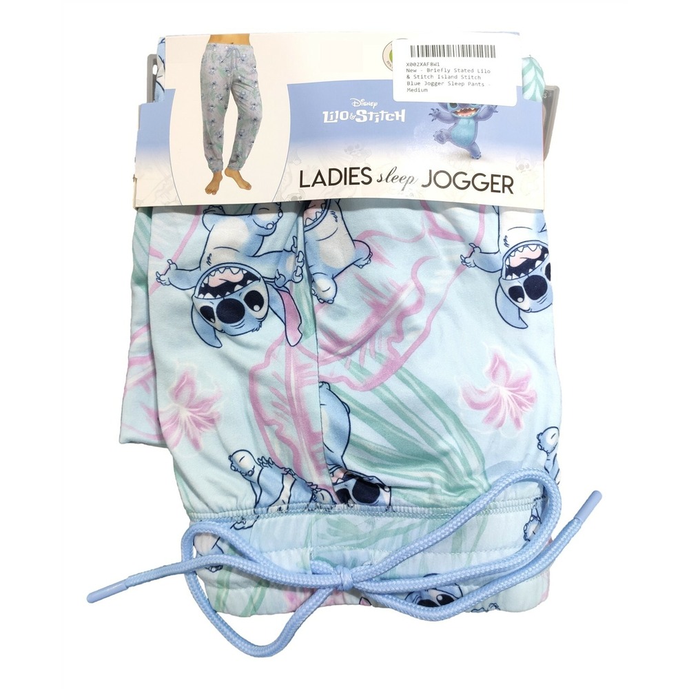 Disney Lilo and Stitch Pajama Pants Adult Medium Blue Jogger Lounge PJs Women